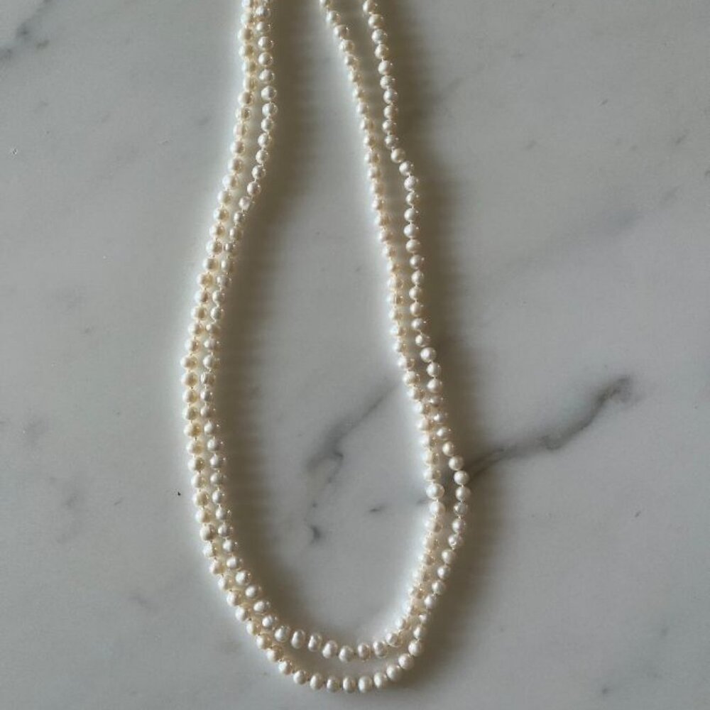 Long Continuous Pearl Necklace, can be Doubled or Knotted - 27 Inches Flat